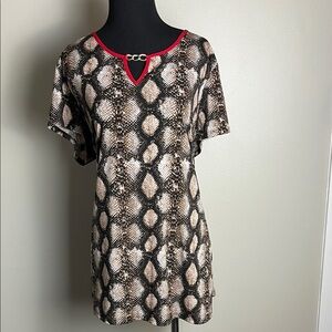 Chic Snake Print Blouse with Red Trim